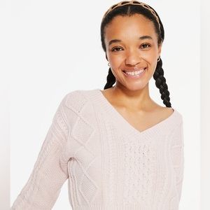 Cable-Knit Cropped V-Neck Sweater